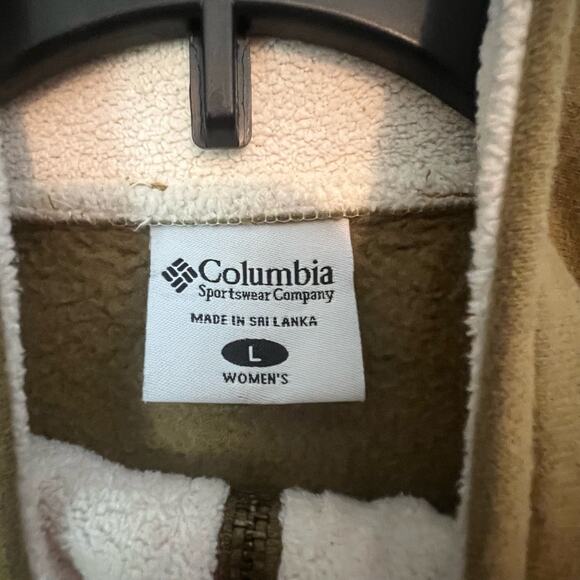 Columbia Large Green Full Zip Jacket Faux Leather Long Sleeve Sherpa Collar - Picture 6 of 9